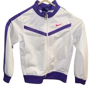 Girls White and Purple Y2K Nike Zip Up Sportswear Jacket Size 6x
